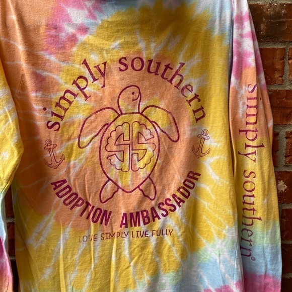 Simply Southern Medium Yellow Adoption Ambassador Tie Dye Long Sleeve Shirt - Picture 5 of 9